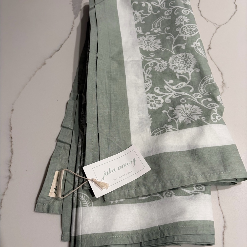 Julia Amory Sage Green & White Floral Linen scarf
